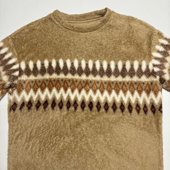 Uniqlo Women's Lightweight Fleece Fair Isle Crew Neck Top Brown Beige Size: L - Picture 4 of 13